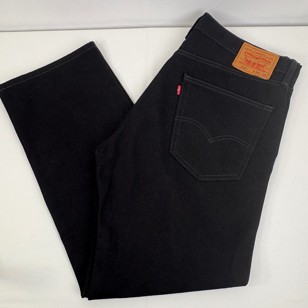 Levis 505 Mens Black Regular Fit Straight Leg Denim Jeans 36x29 (37x29.5)